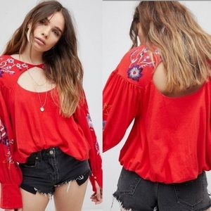 Free People Red Lita Top